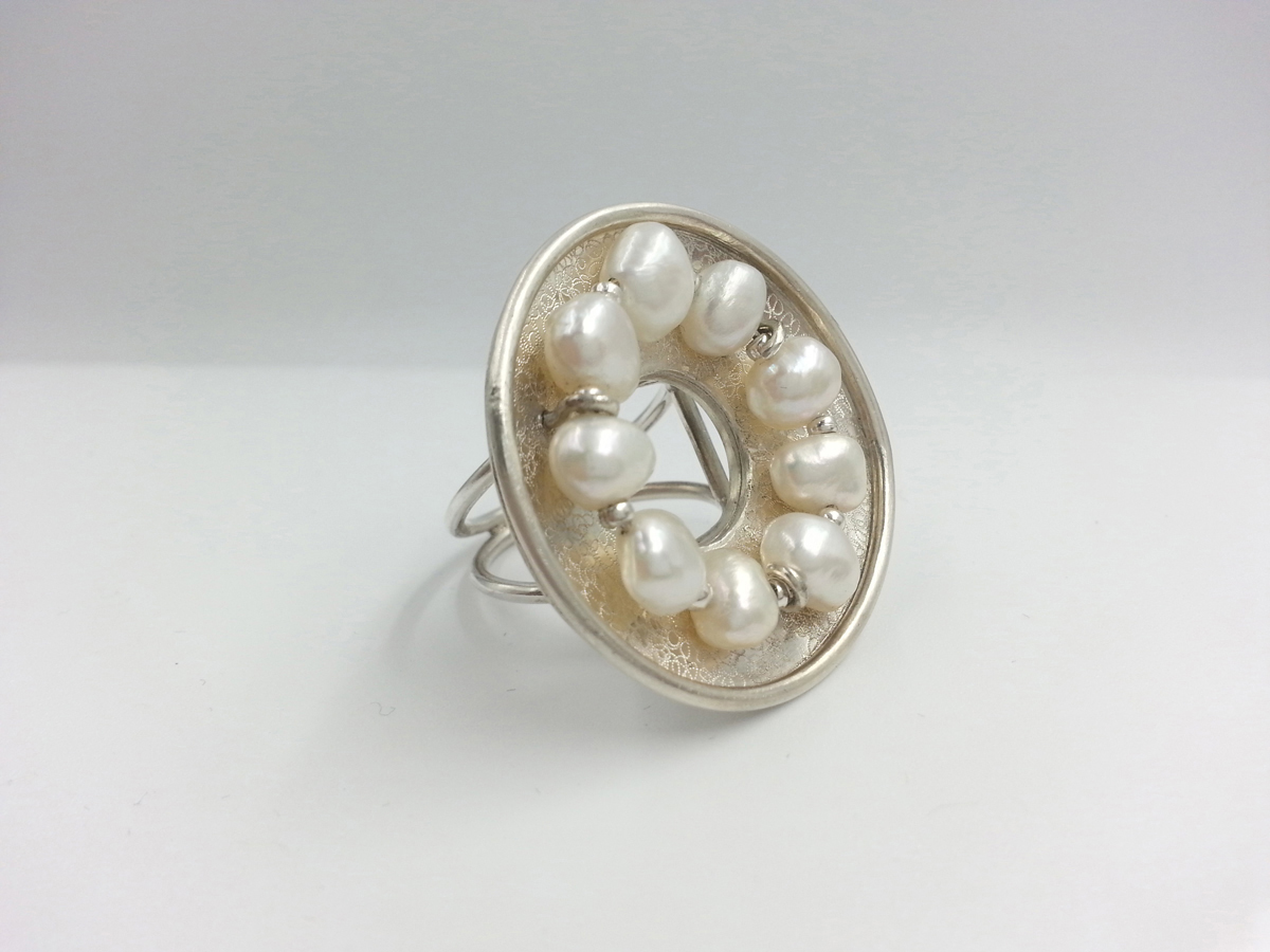 OH OH bague argent guilloche 9 perles d eau douce blanches 2017 Patricia Lemaire5