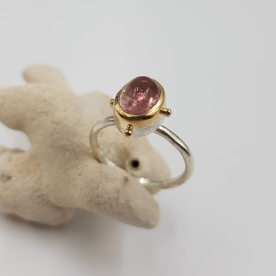 SOLO COLOR 15 bague ST23126 solitaire argent925 or750 tourmaline rose layettePatriciaLemaire T60(1)