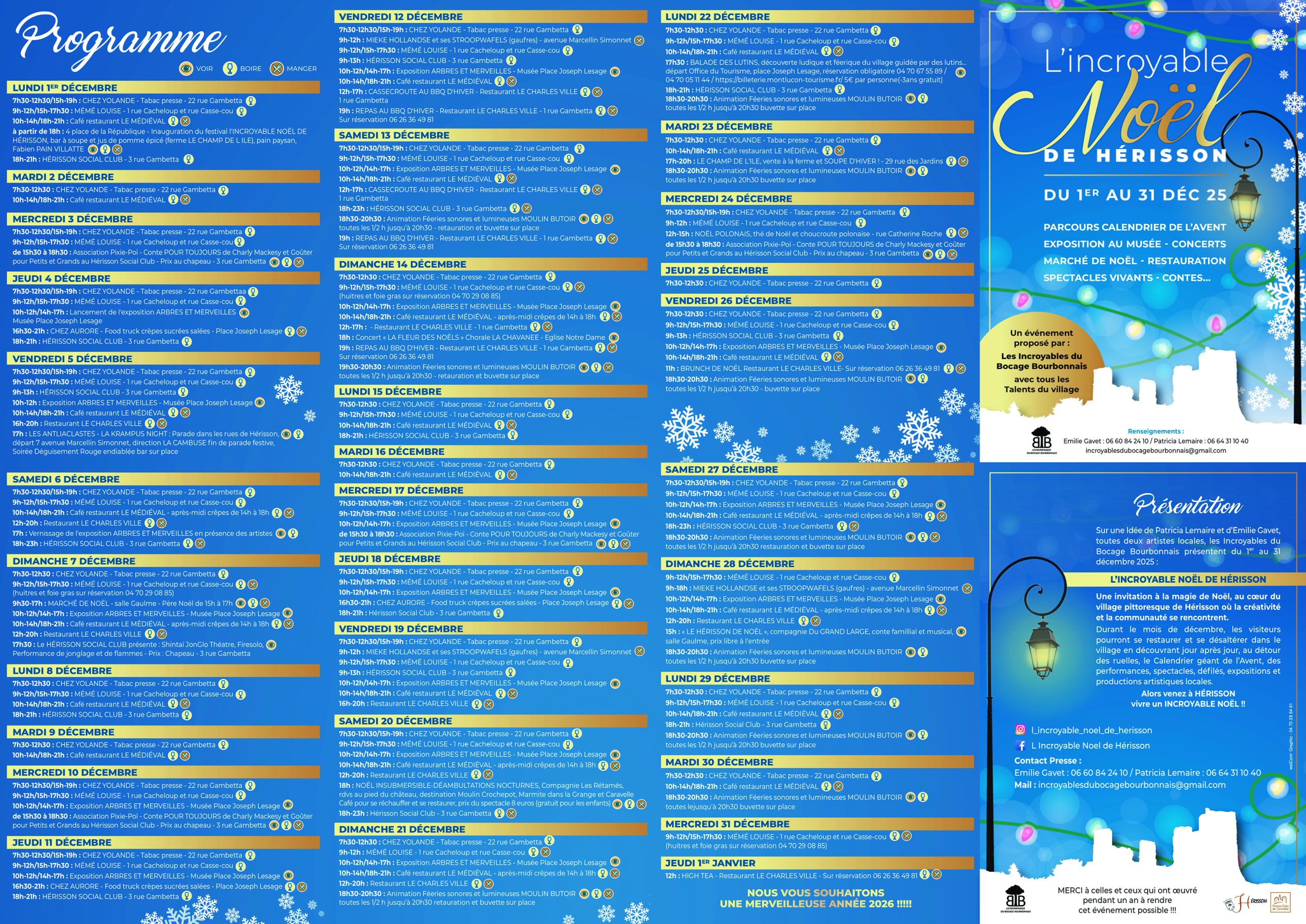 L INCROYABLE NOEL DE HERISSON LE PROGRAMME